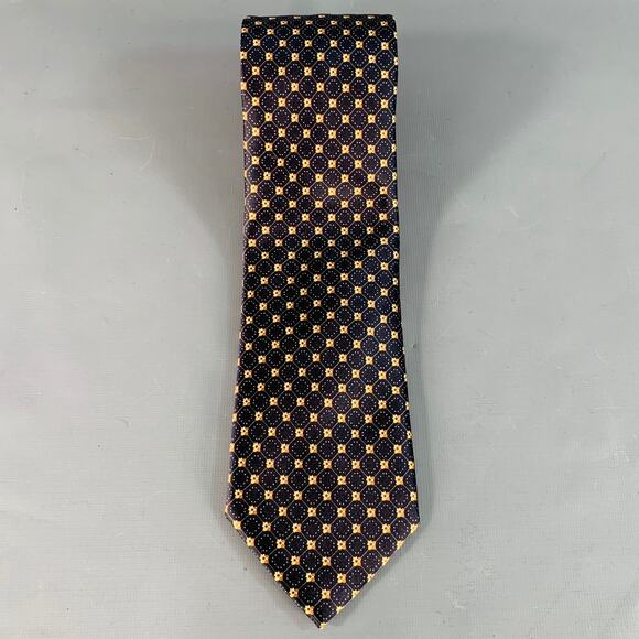 BRIONI Navy Yellow Abstract Floral Silk Tie - Picture 3 of 5
